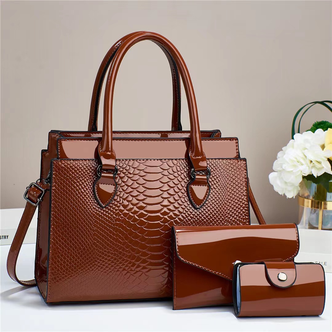 Polyester Cotton Lining Material Women's Pu Leather Solid Color Elegant Vintage Style Classic Style Square Zipper Card Holder Bag Sets Tote Bag