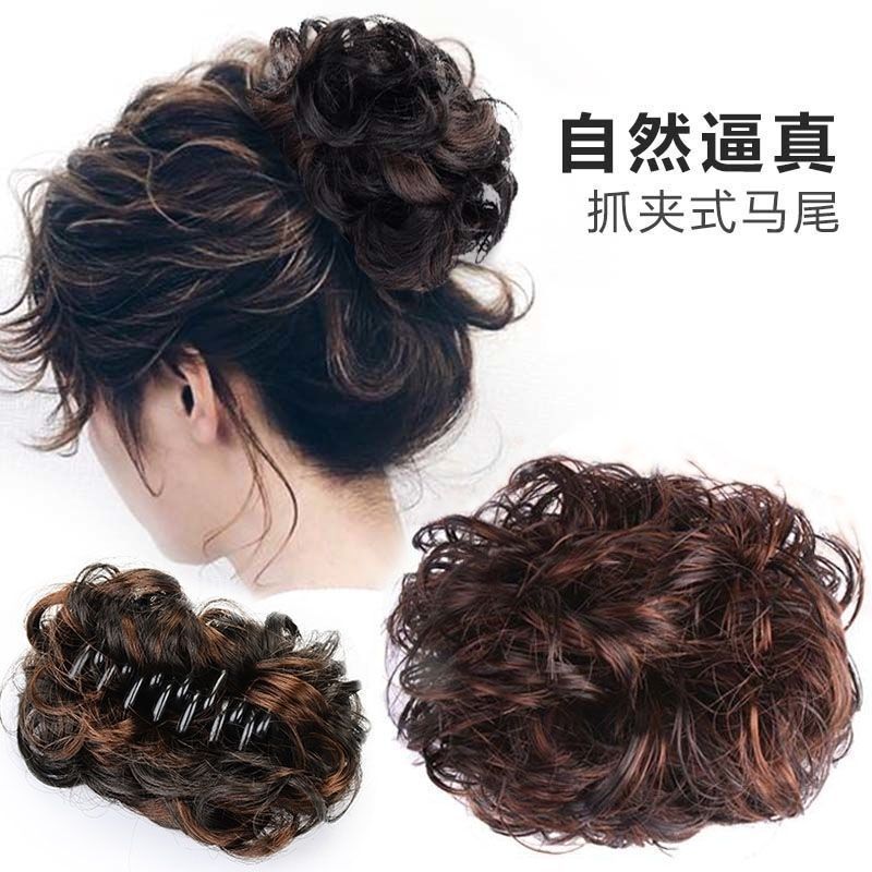 Peluca de las mujeres tocado corto Pelo Rizado bolsa Cola de Caballo Clip-on gran ola pera flor rollo mullido natural realista horquilla pelo agarre