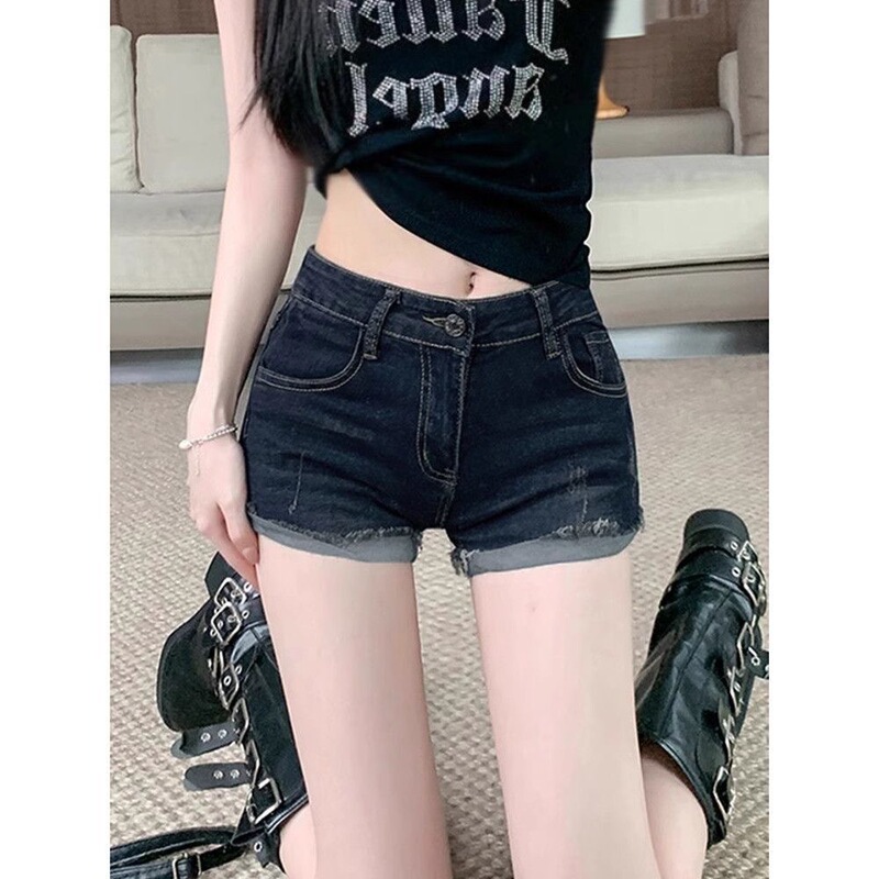 Low-Waist Hip-Enhancing Denim Ultra-Short Shorts for Women Summer 2025 New Internet Celebrity Same Style Tight Sexy Elastic Hip-Hugging Hot Pants