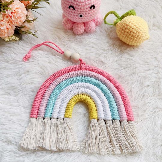 Ins Nordic style 6 rainbow color car hanging car hand-woven decorative pendant children's room wall hanging