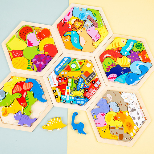 Children's wooden creative puzzles intellectual enlightenment cognitive animal transportation fruit baby early education educational building block toys