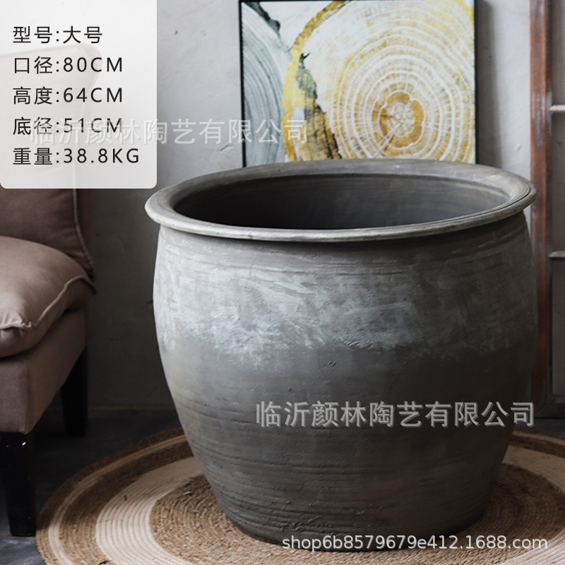 Tanque de cerámica de estilo antiguo, acuario de cerámica de estilo antiguo, acuario de peces, acuario de lirios, jardín paisajístico, decoración de jardín ventilado a mano, gran tamaño