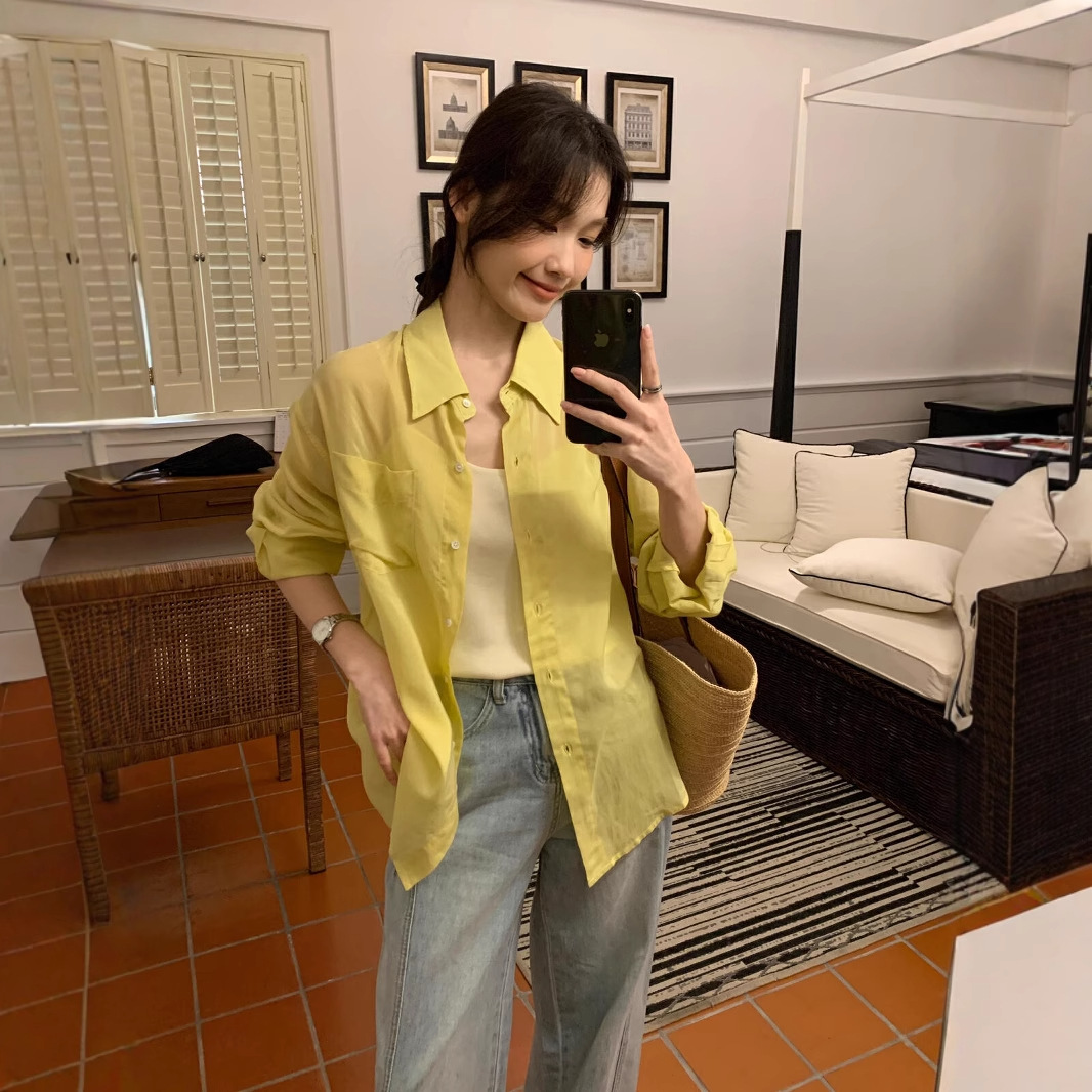 Liquidación Sin devoluciones ni cambios Camisa de manga larga para mujer con protección solar, fibra de lyocell Tencel Dopamine de verano, agradable al tacto con la piel, 8316. image 1