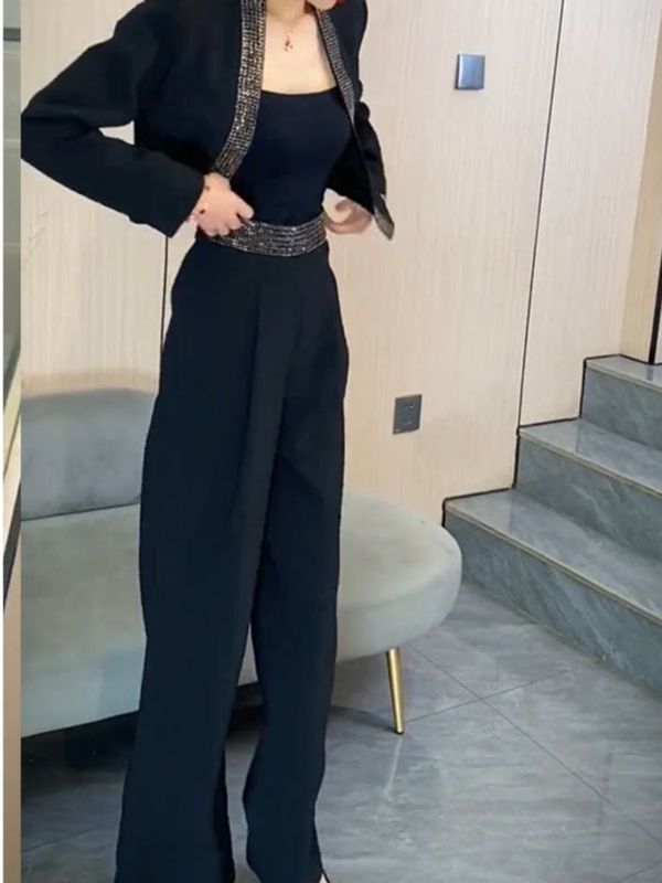 设计时尚套装西服感裤子重工法式两件套秋季烫钻显瘦网红新款|undefined