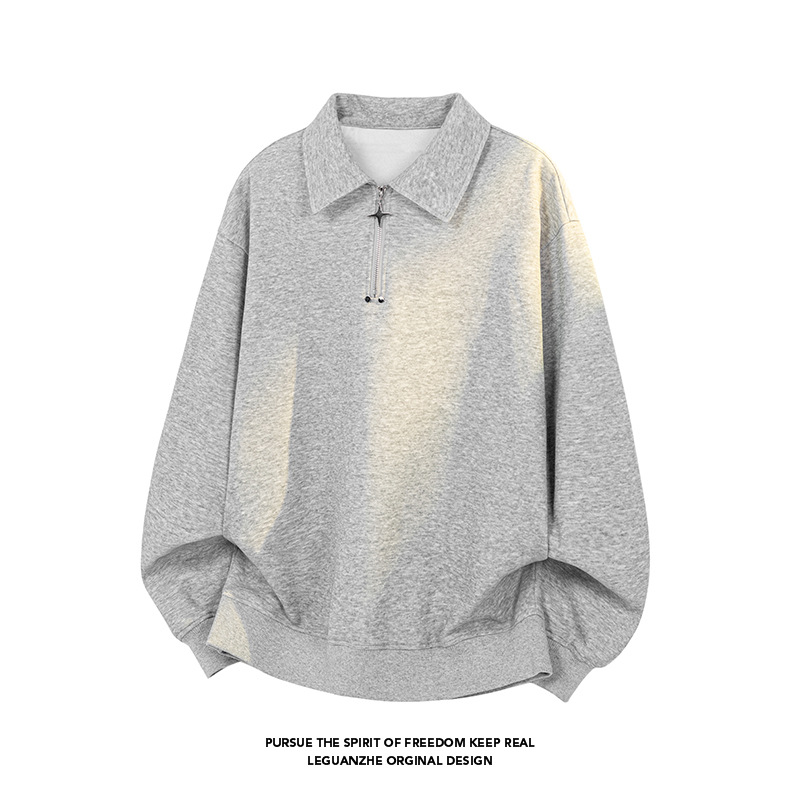 Felpa a collo alto a maniche lunghe con mezza zip in cotone cinese pesante da 300 g per uomo e donna, vestibilità ampia, versatile,_voghion.com