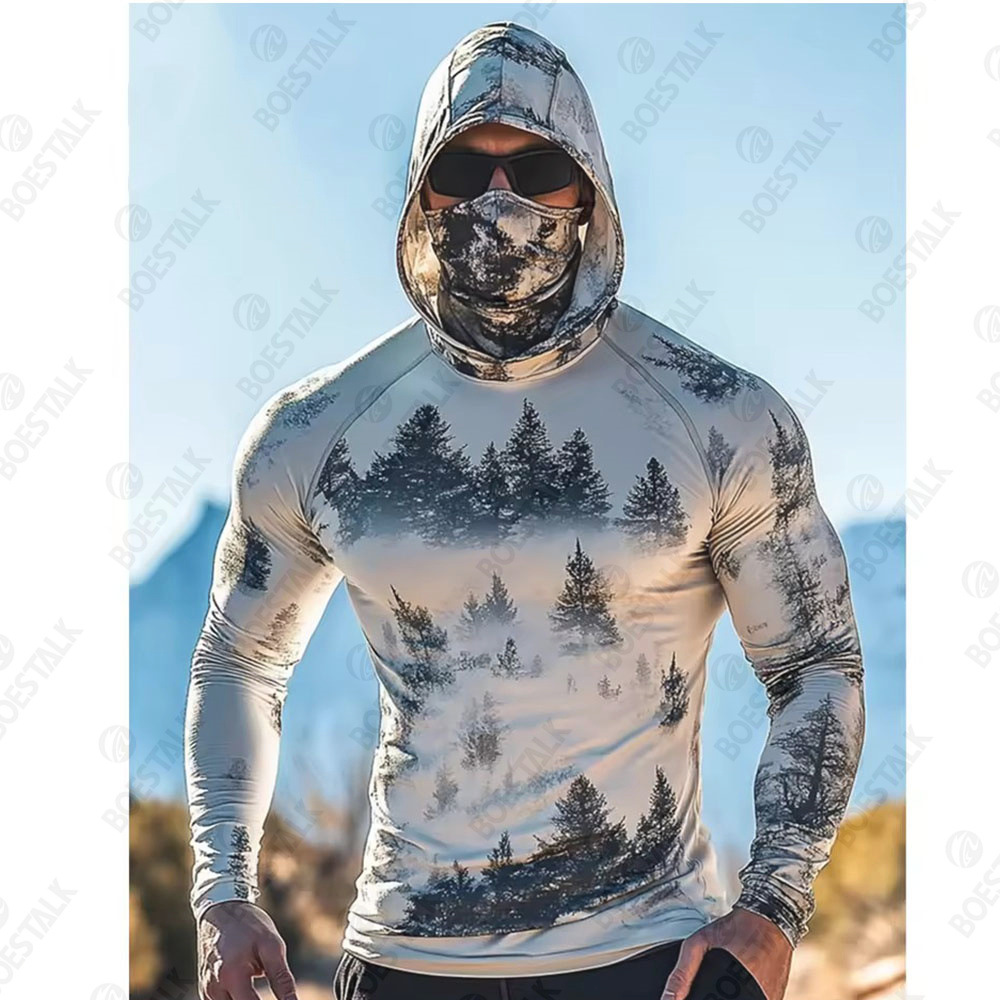 Camouflage Fishing Hoodie with Mask Uv Protection Fishing Clothing Men Long Sleeve Quick Dry Breathable Fishing Clothing