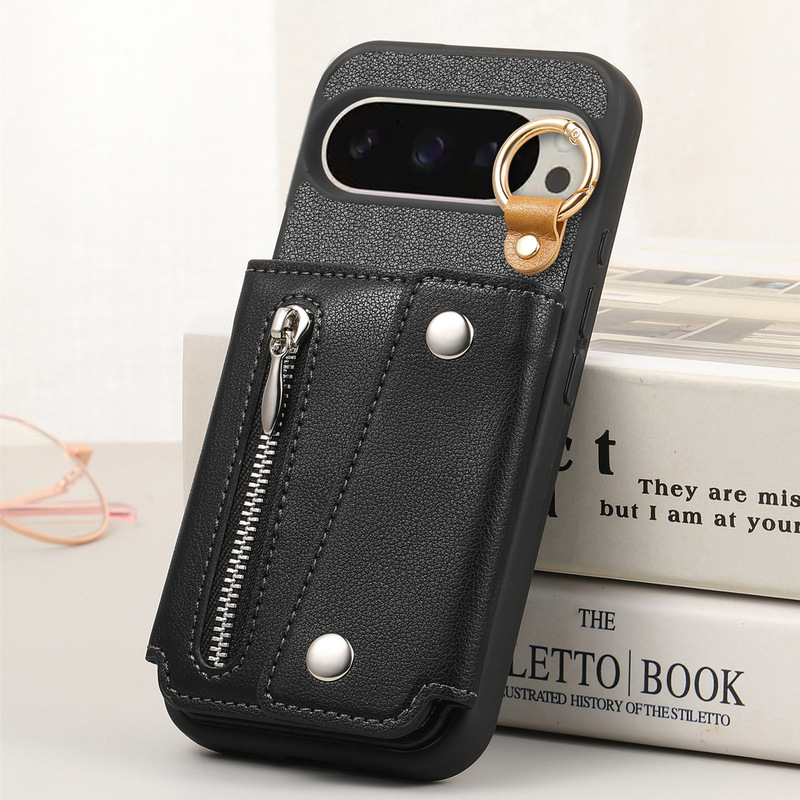 Suitable for Google Pixel9Pro Stand Storage Pure Color Mobile Phone Case Google Pixel8 Women's Zipper Protection Money