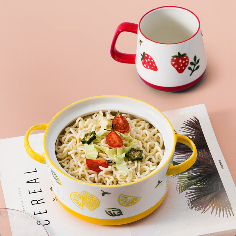 Juego de cuencos de fideos instantáneos de frutas, vajilla de cerámica, cuencos de colores bajo vidriado, chicas de alto valor, lindo y fresco, comida en casa