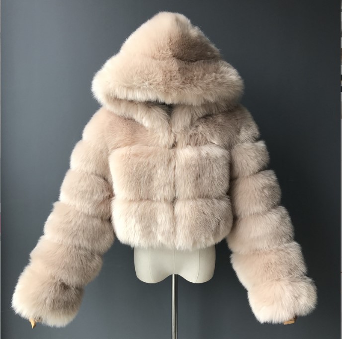 Women's Clothing fur coat fox fur splicing with hood short long sleeved women's clothing spot_voghion.com