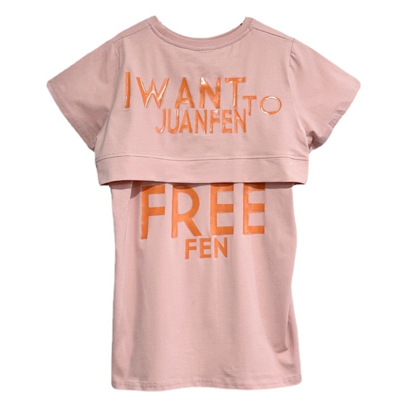 Falda de la camiseta de las niñas verano 2023 nuevo estilo occidental estilo coreano moda casual suelta manga corta delantera espalda corta longitud vestido