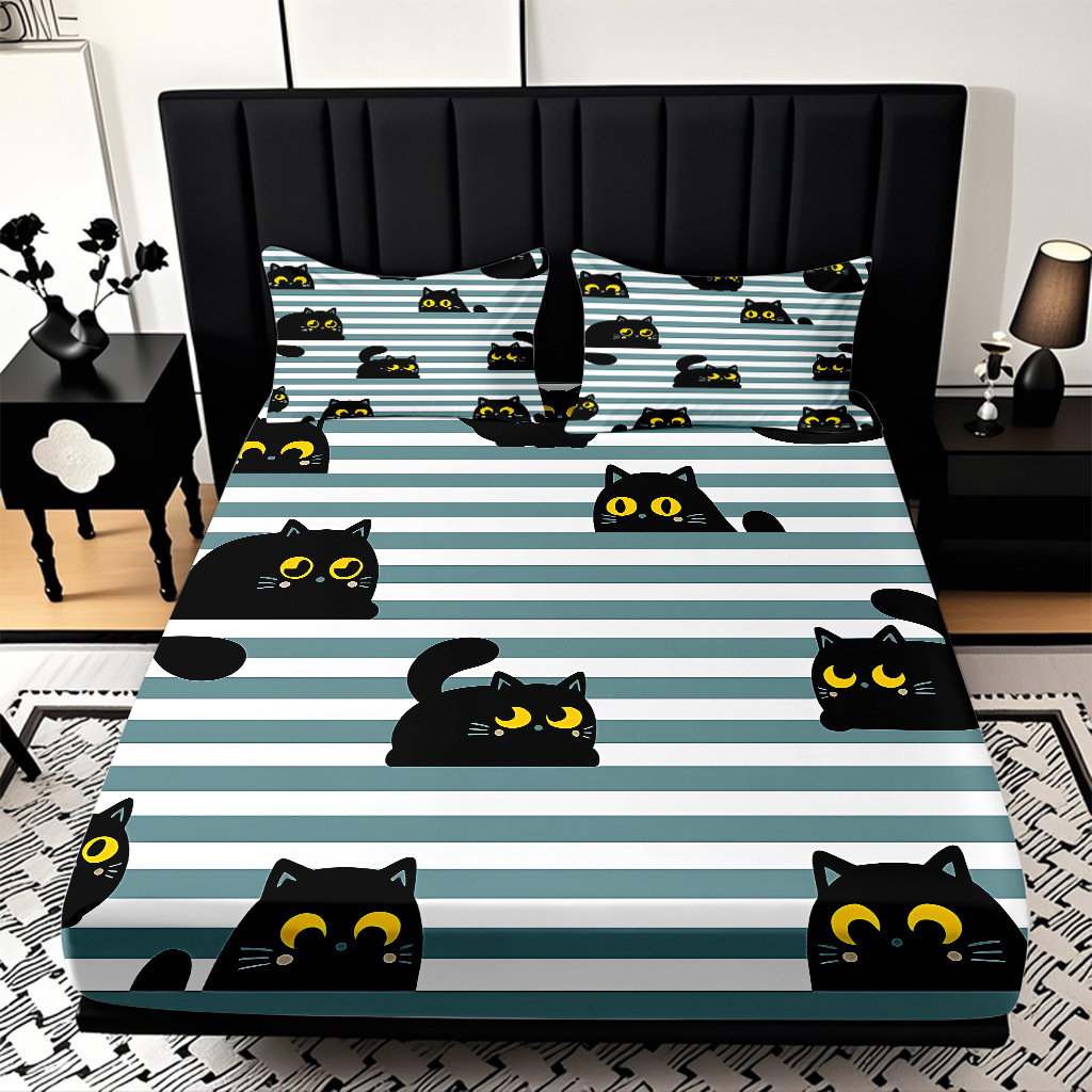 TEMU / JIT cama abrasiva Kits de dibujos animados gatito impresión digital 3D ropa de cama para diseñar