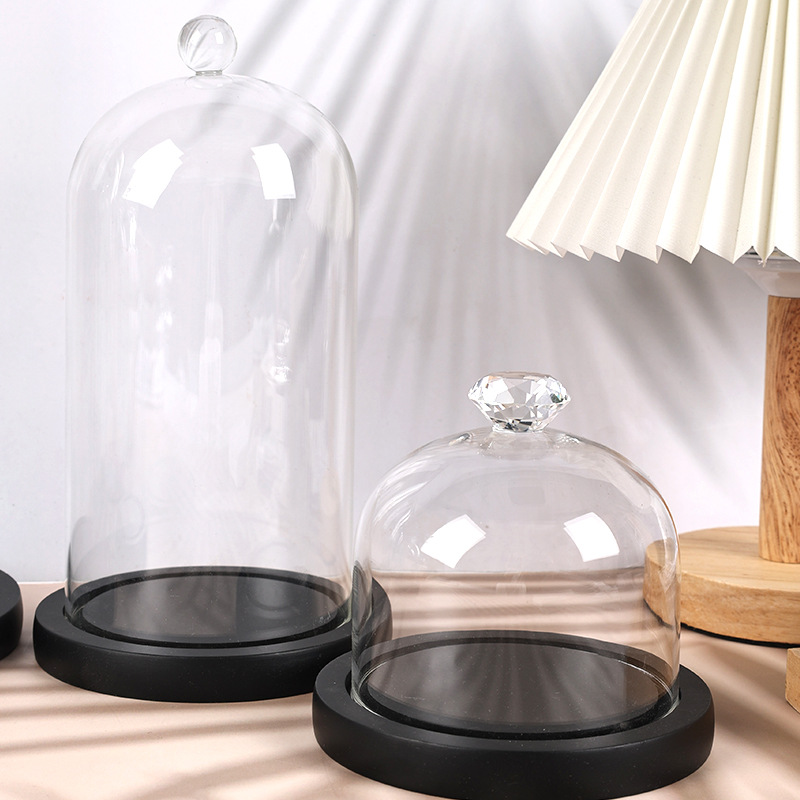 Cubierta de vidrio de flor eterna transfronteriza, forma de pájaro, figura de arcilla, bloque de construcción de boda, cubierta transparente a prueba de polvo, decoración de mesa