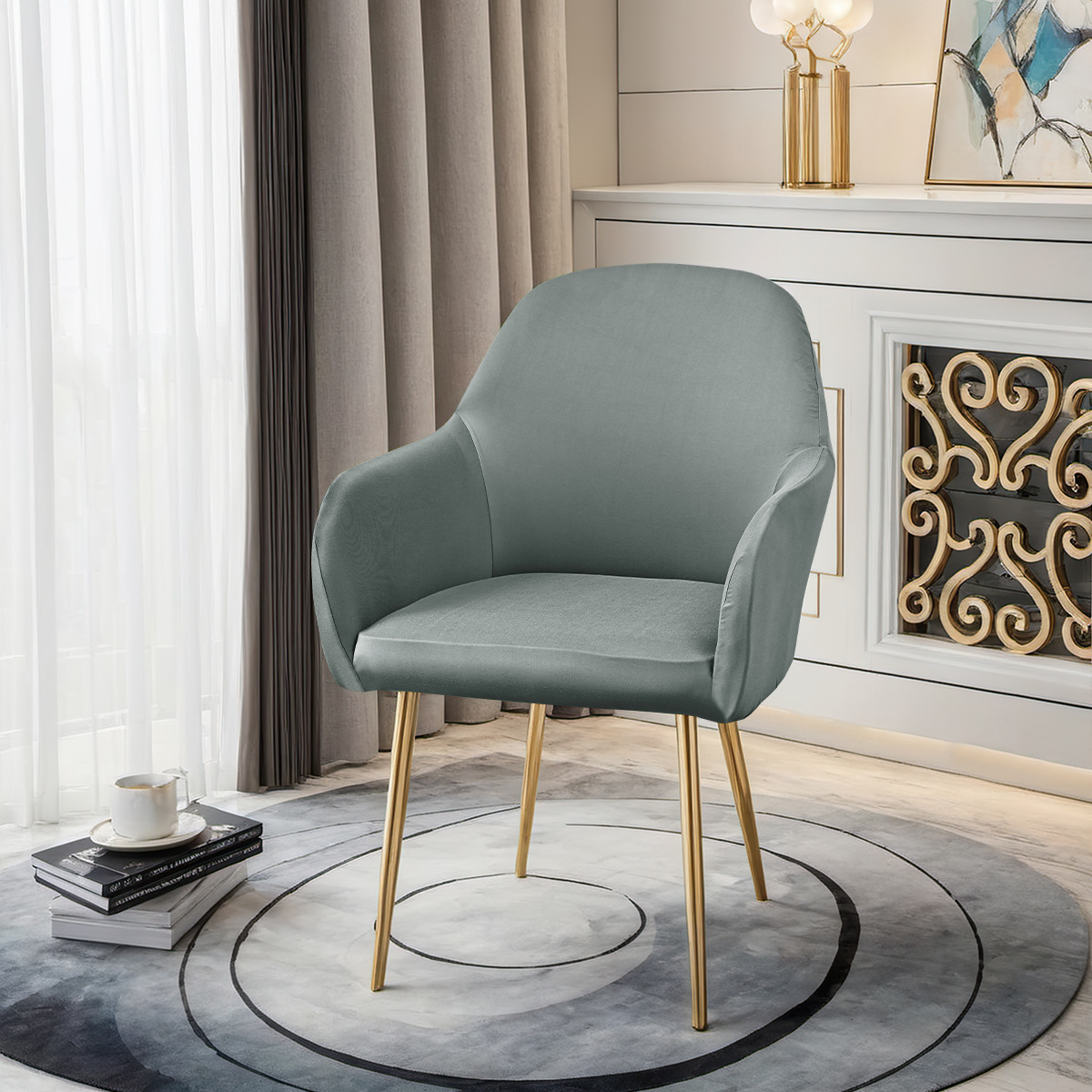 Transfronterizo 75D seda de leche impermeable nueva cubierta de silla curva reposabrazos altos cubierta de silla elástica de forma especial cubierta de silla de comedor de hotel TEMU