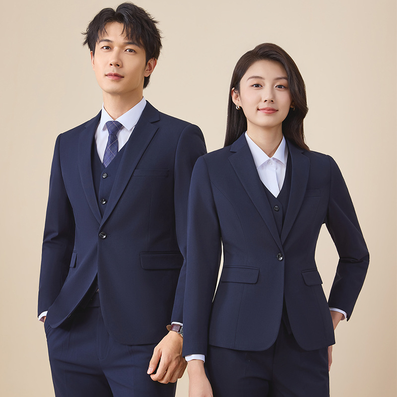 秋冬弹力色纺面料男式西装职业装气质商务西装正装工作服男女同款