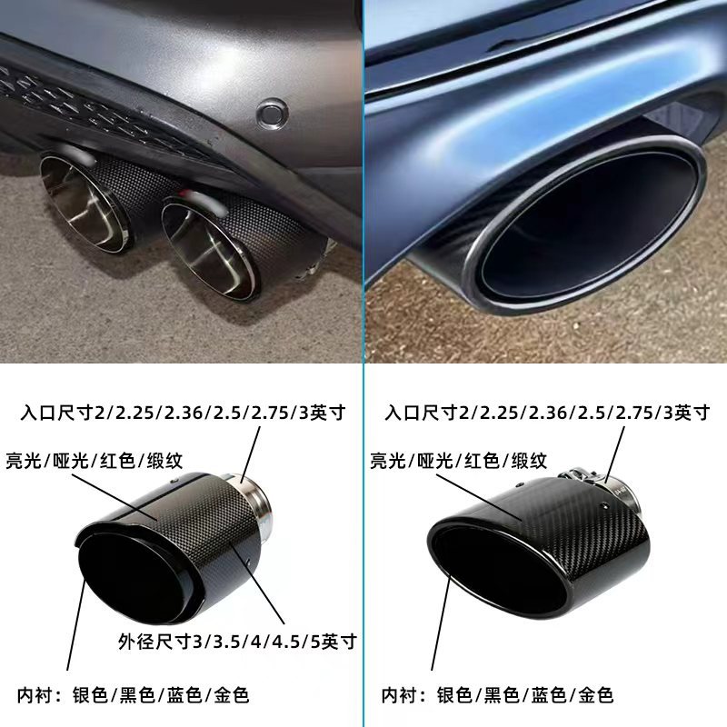 Cross-border rolled-edge straight-edge carbon fiber tailpipe with satin blue plating for car modification, equipped with an AK Scorpio tail tip