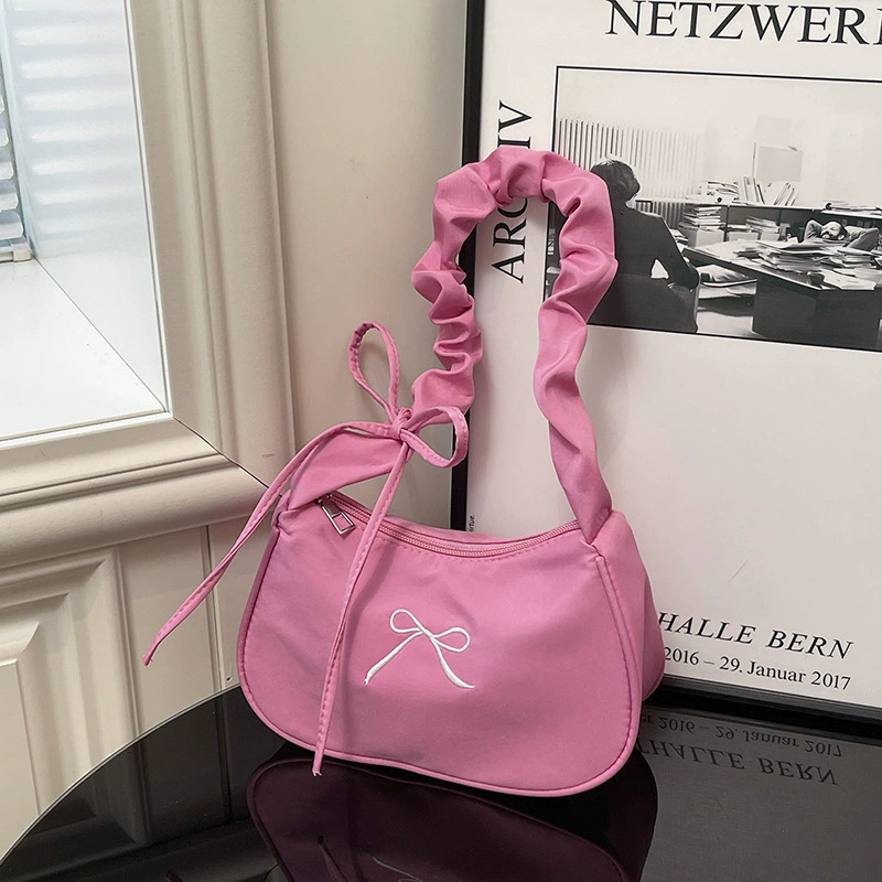 Nylon French-Style Bowknot Underarm Bag 2026 New Model Solid Color Fresh Single-Shoulder Fashion Casual Trendy Bag