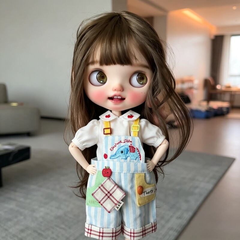 Rinche/Blythe Doll Wig with Bangs, Milk Tea Brown Long Straight Hair, Customizable Blank Model Rinche/Blythe Doll Wig with Bangs, Milk Tea Brown Long Straight Hair, Customizable Blank Model