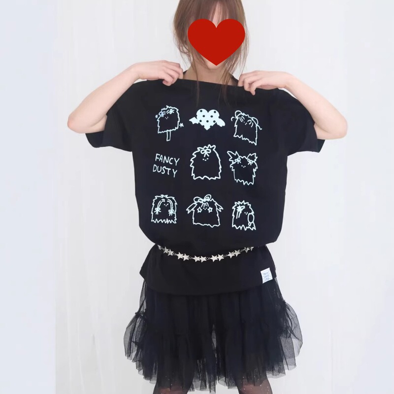 Jimo Original Korean 26 Summer New Fan* Collaboration Designer Cartoon Heart Pattern Loose Short Sleeve T-Shirt