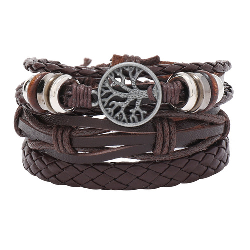 TEMU's New Life Tree Element Bracelet Set for Men, Multi-Layer Cross-Border Handmade Jewelry