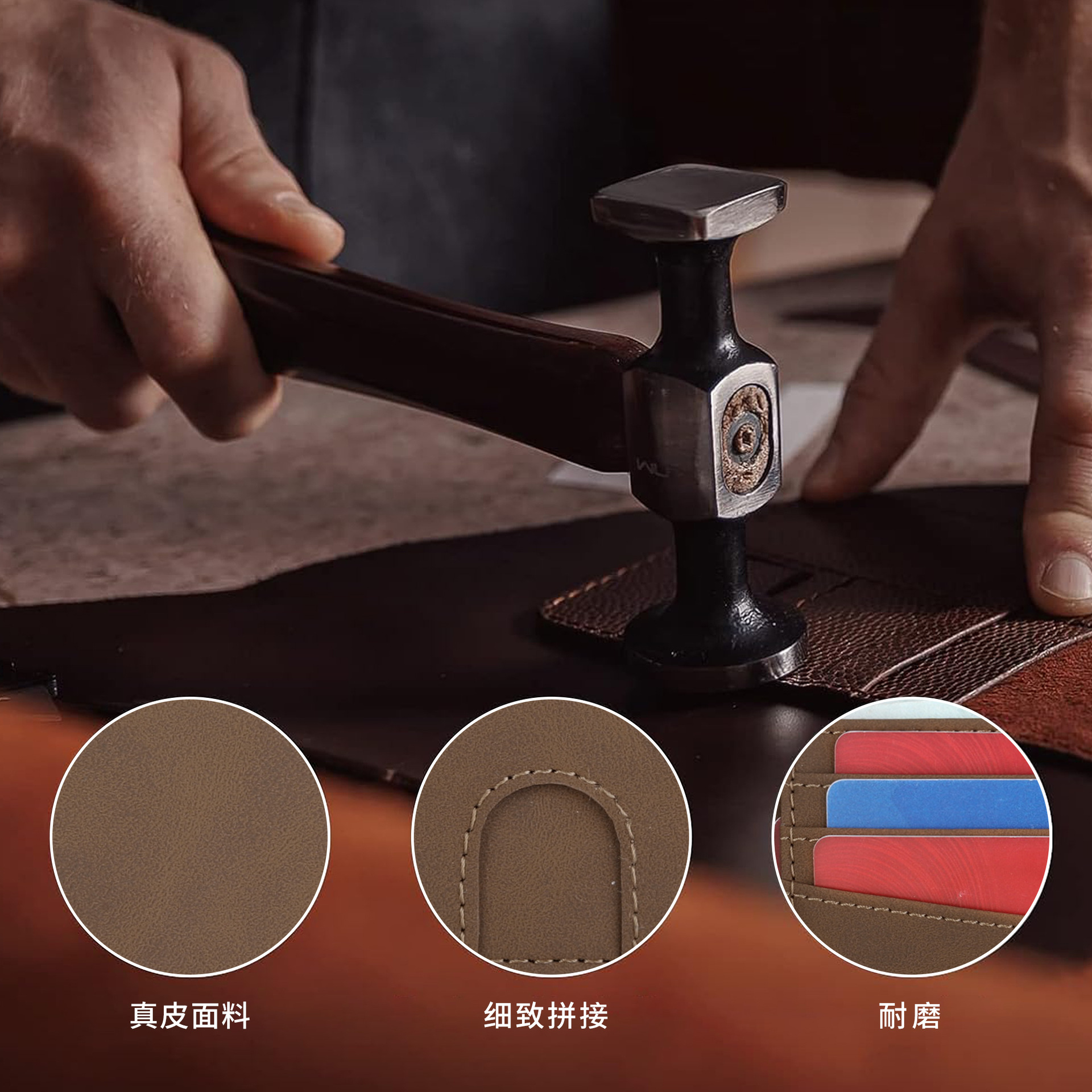 Cross-border popular Flip caja de tarjeta de metal cartera de los hombres de bienes genuinos al por mayor de múltiples funciones de la fibra de carbono Cartera de cuero billetera