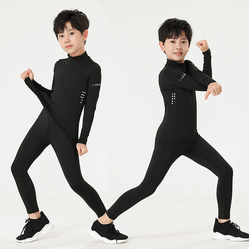 Children's Quick Dry Set Spring and Autumn New Style Elastic Tight Shorts and Top Basketball Football Sports Base Layer for Boys and Girls
