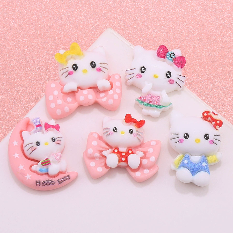 Набор заколок Hello Kitty, кремовый пластик мультфильм аксессуары для украшения чехлов diy, мультимодель