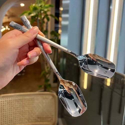 Rice spoon Korean fashion spoon household thickened student stainless steel luxury high-value soup spoon square spoon internet celebrity long handle