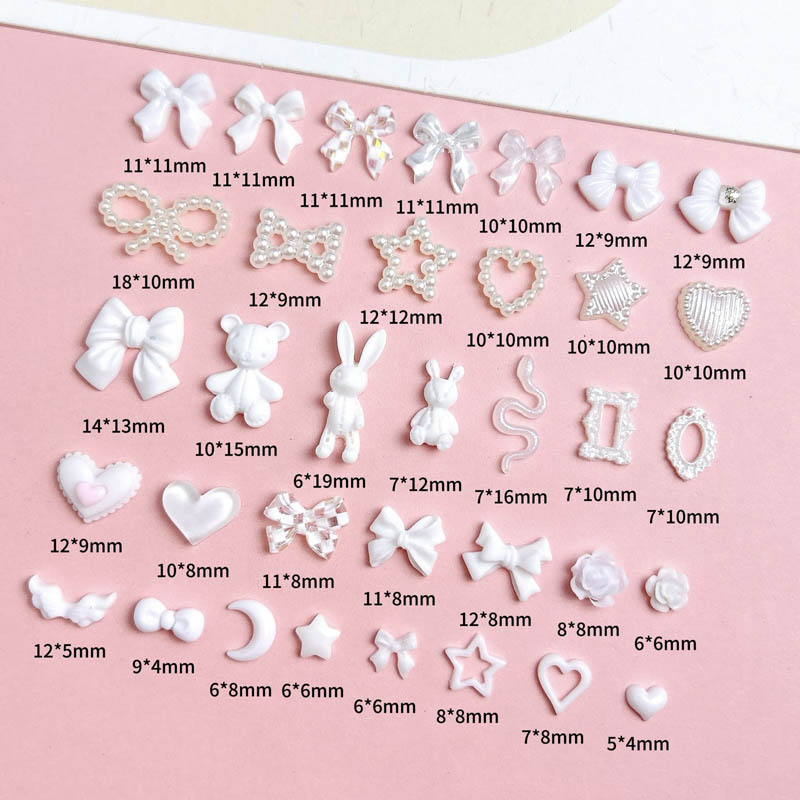 White resin cartoon bow love bow bunny nail art jewelry diy nail hairpin accessories wholesale