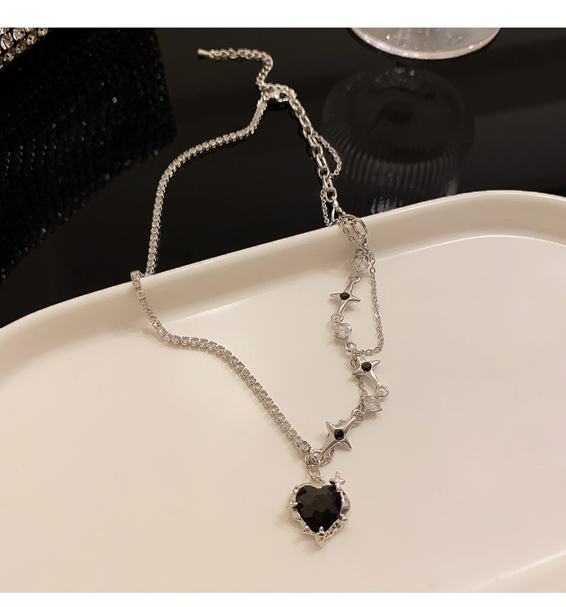 Fashion Heart Shape Titanium Steel Plating Zircon Pendant Necklace 1 Piece