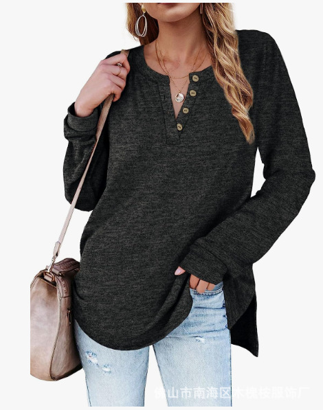 2023 Amazon independent station cross-border foreign trade European and American new women's top side slit Henry Buckle fashion shirt