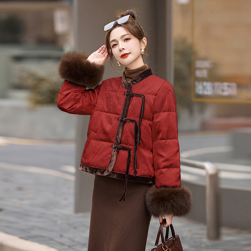 여성용 다운 재킷 2025 겨울 신상품 라운드넥 패셔너블 퍼 안감 숏 코트 HE99838