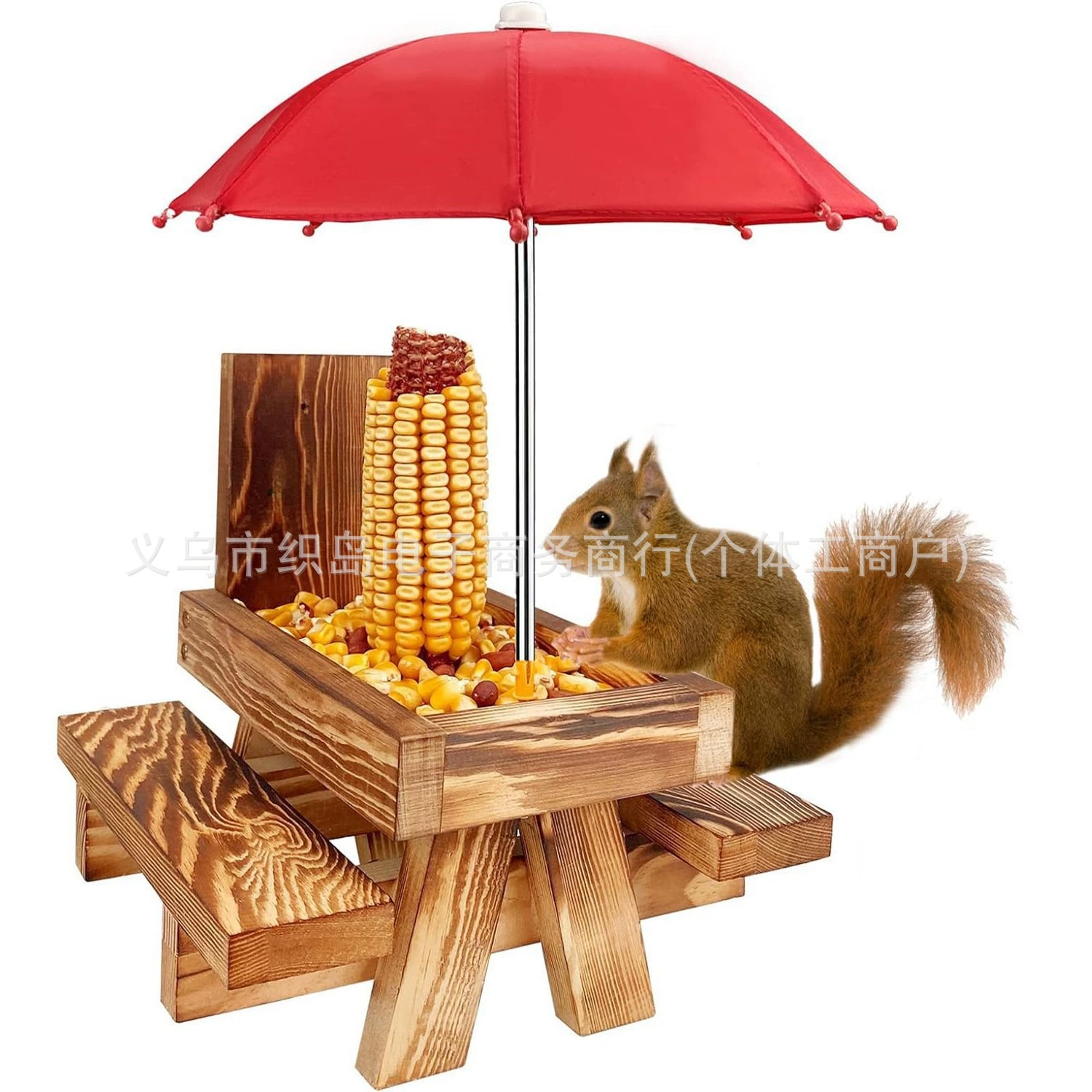 Кормушка для белок из дерева, кормушка для мелких животных с маленькими зонтиками, кукурузные зерна, кедровые орехи, орехи из массива дерева, кормушка для птиц