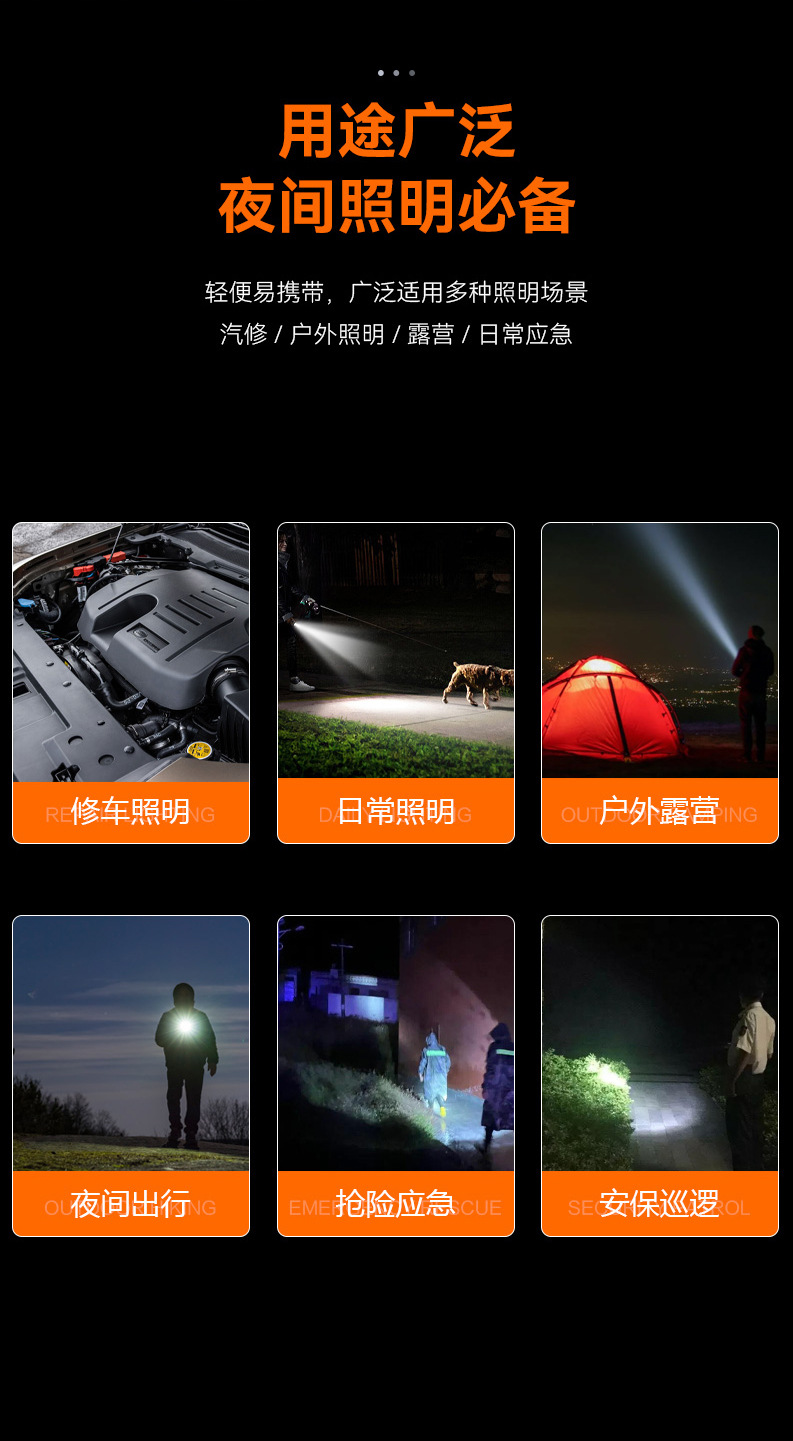 Kangming Strong Light Flashlight for Home Use, Rechargeable, Portable for Outdoor Use, Suitable for Rural Night Paths, Durable Against Drops, Long-Range Illumination, with Electronic Display for Batte