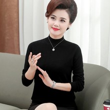 中年妈妈羊毛衫女100纯羊毛中老年女装秋冬打底衫半高领毛衣洋气