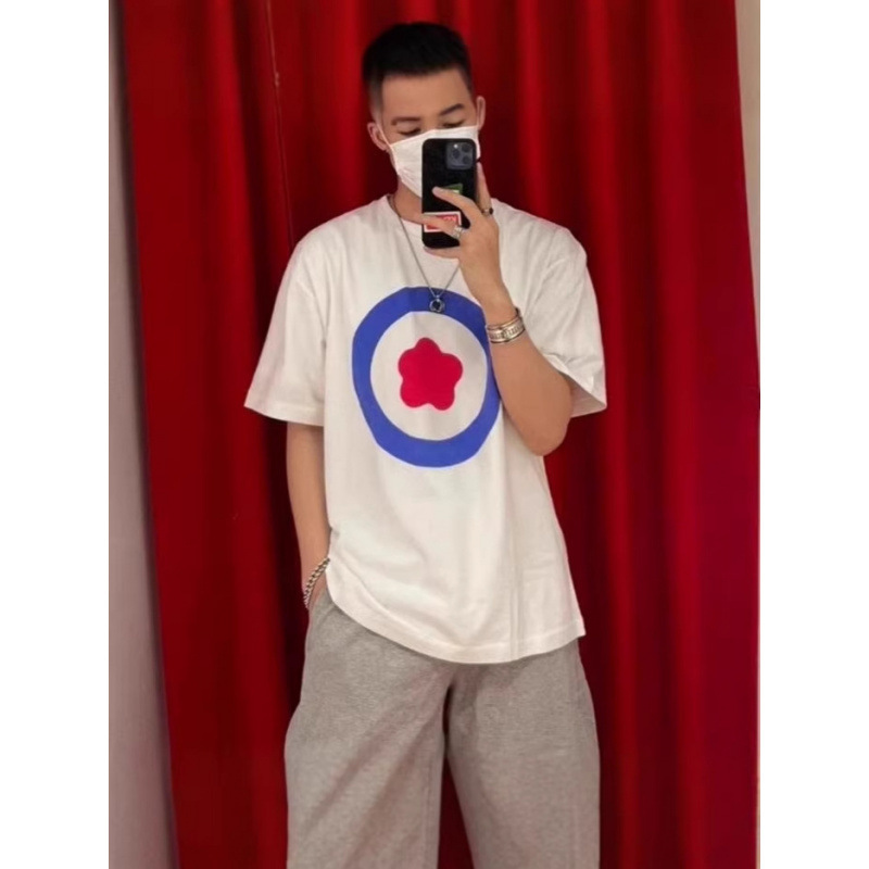 France Paris Kenzo Short-Sleeved T-Shirt Men's 2026 New Summer Round Neck Printed Circle Begonia Flower White Top