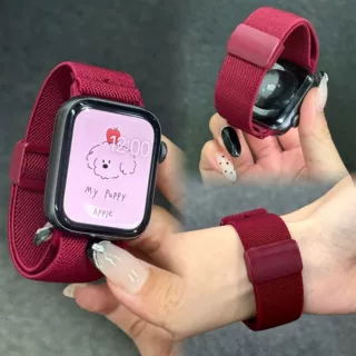 适用苹果applewatch磁吸表带塑胶扣弹力尼龙表带磁吸扣表带编织