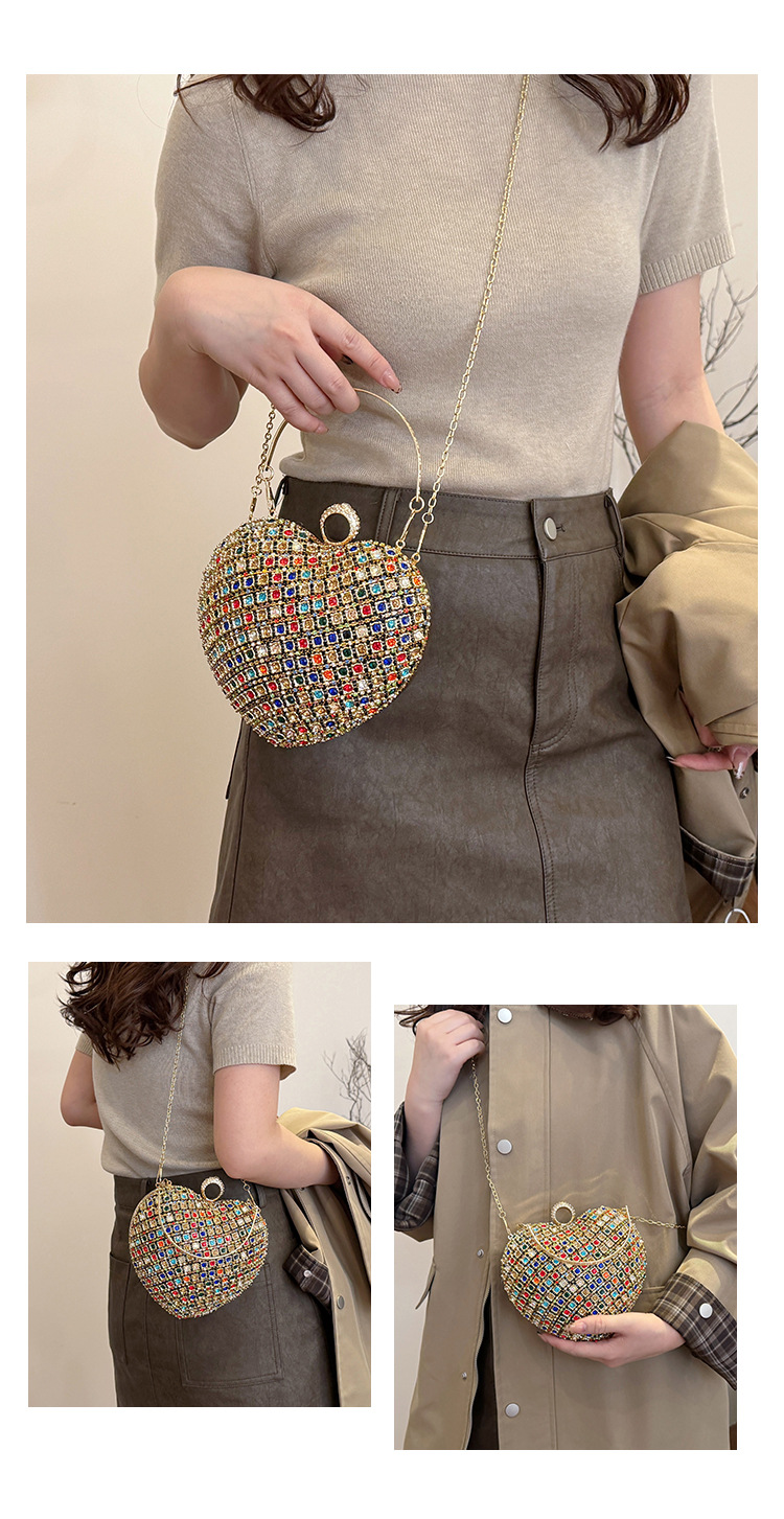 Plata Colores Oro Metal Forma De Corazón Diamante De Imitación En Forma De Corazon Bolsos De Noche display picture 6