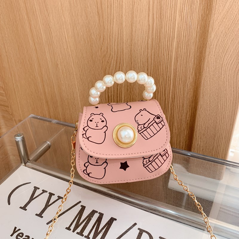 2025 nuevo bolso para niños estilo occidental mini bolso diagonal para bebé dulce cadena de moda de perlas bolso de hombro para niñas