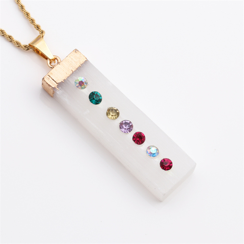 fashion geometric white crystal 7 chakra inlaid rhinestone necklace wholesale nihaojewelry