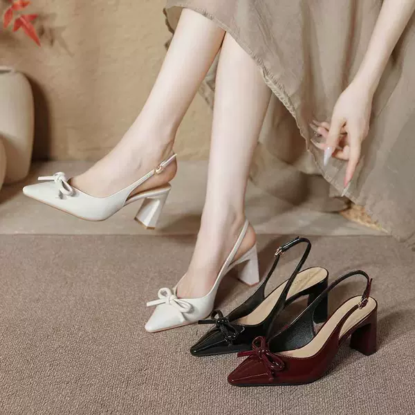 Open-Back Sandals 2025 New Summer Style Fairy Bow Fashion Versatile Chunky High Heels