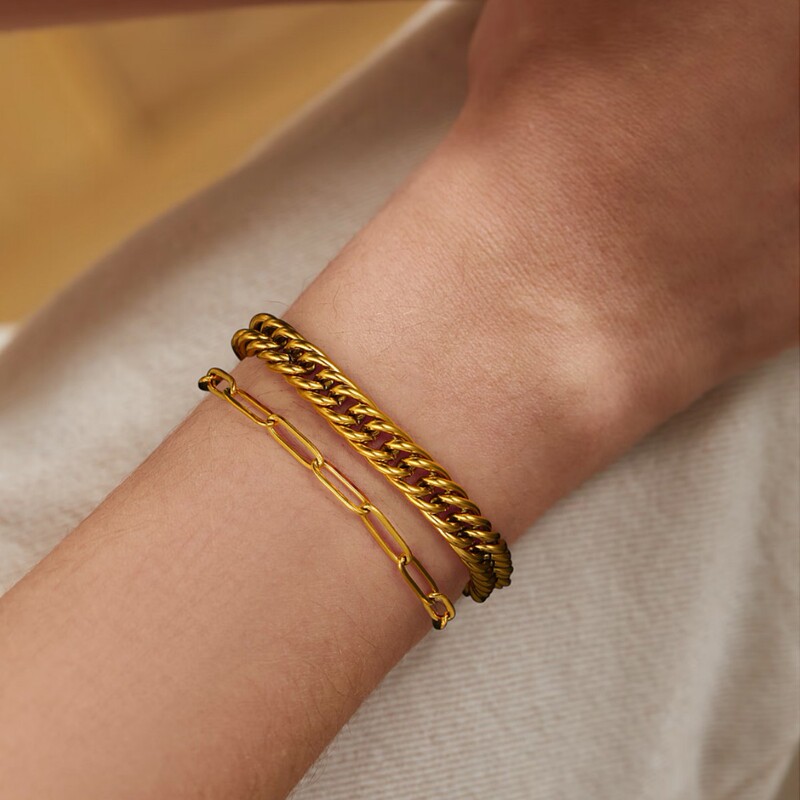 Cross-border Hot-selling Stainless Steel Double-layer Paper Figaro Bracelet European and American Hip-hop Trendy All-match Simple Bracelet