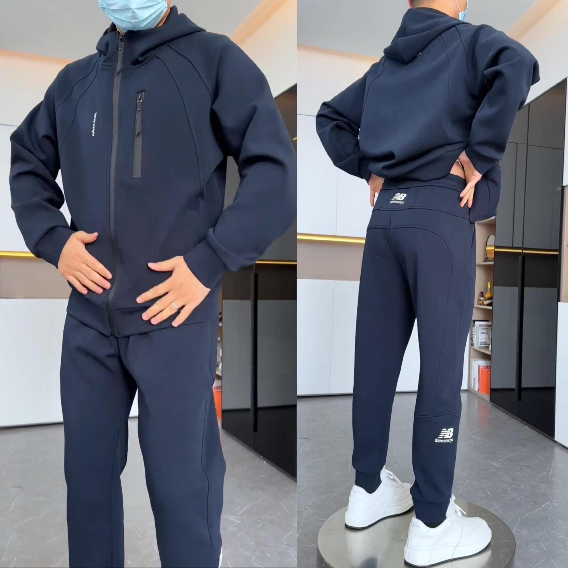 봄과 가을 새로운 후드 자켓 캐주얼 스포츠 세트 남성 패션 올매치 트렌디 지퍼 스위트 셔츠 투피스 세트