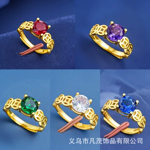Niche Luxury Ring with Unique Design, Micro-Inlaid Zircon Ring, Internet Celebrity Qian Duoduo Ring, Coin Ring Wholesale