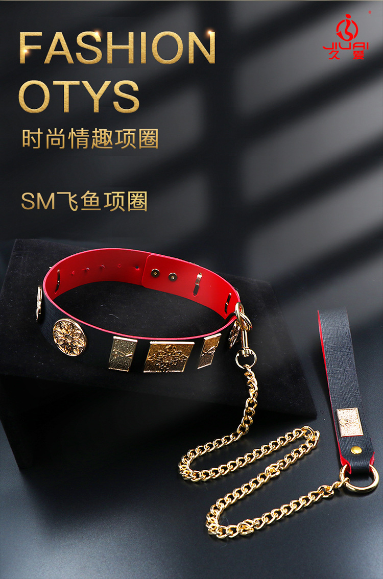 Jiuai SM Collar with Flying Fish Chain Set, Metal and Leather Bondage Kit for Couples — detail image 18