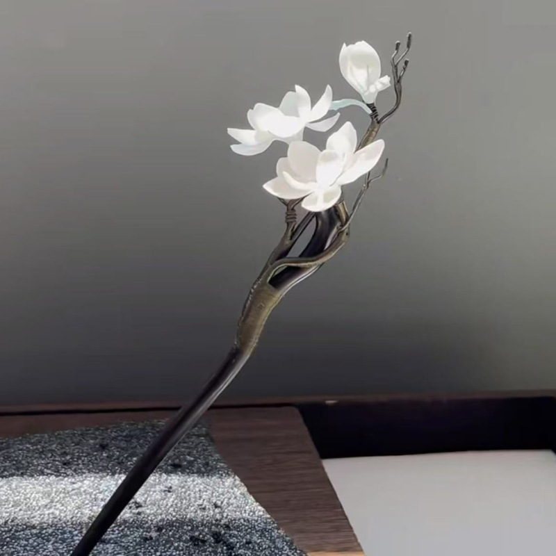 枯木逢春白玉兰花发簪新中式古风簪子古典旗袍汉服清冷感复古发饰|undefined