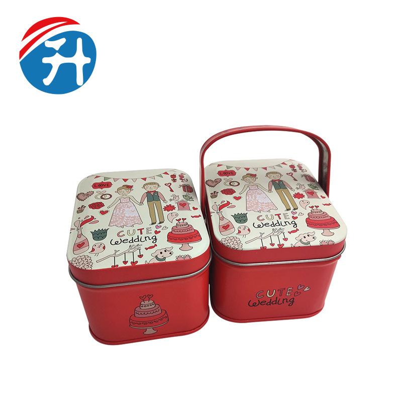 Customized Processing Satchel Wedding Candy Wedding Cake Tin Box Wedding Souvenir Tin Box Packaging Small and Exquisite Tin Box Red