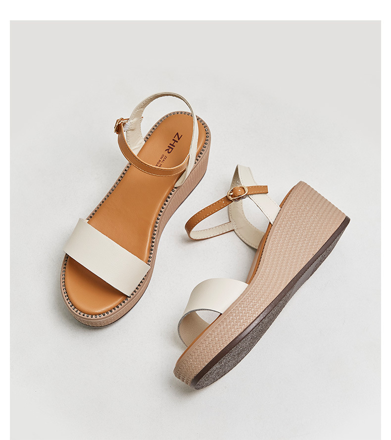 Sandal đế xuồng nữ quai ngang cổ điển, đế dày thời trang mùa hè — AY39 Bánh gạo chi tiết 27