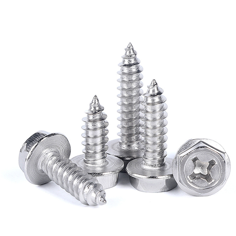 304不锈钢十字法兰自攻螺丝凹穴六角头自攻螺丝 十字六角自 攻螺