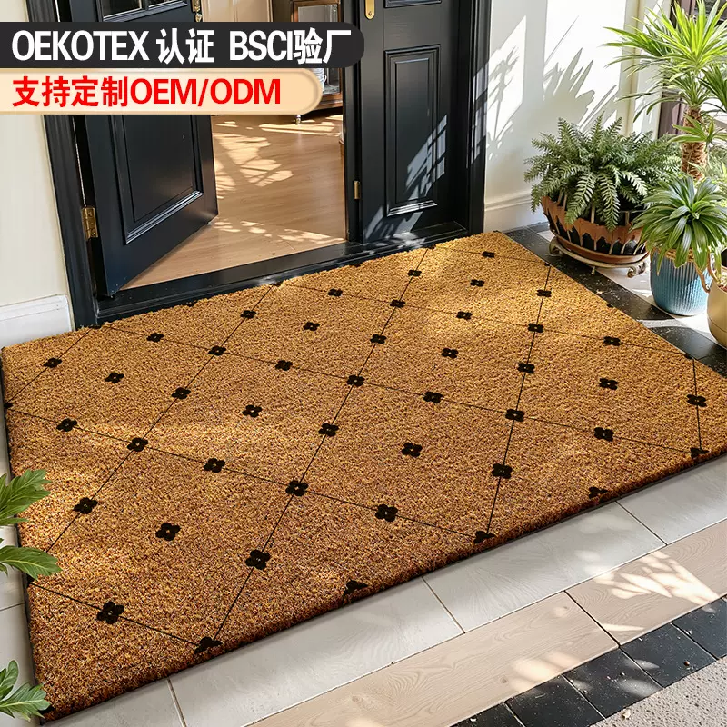 仿椰棕印花地垫入户门垫家用门口进门除尘耐脏脚垫玄关防滑底地毯