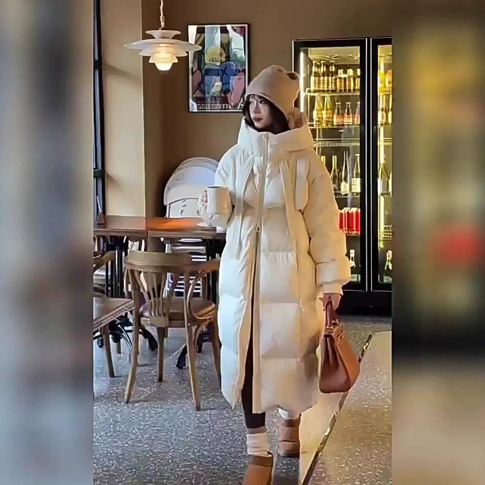 Зимнее пальто Xinxing из белого утиного пуха, коричневое, средней длины, с поясом, для женщин, новинка 2025 года, свободное, утолщенное, теплое